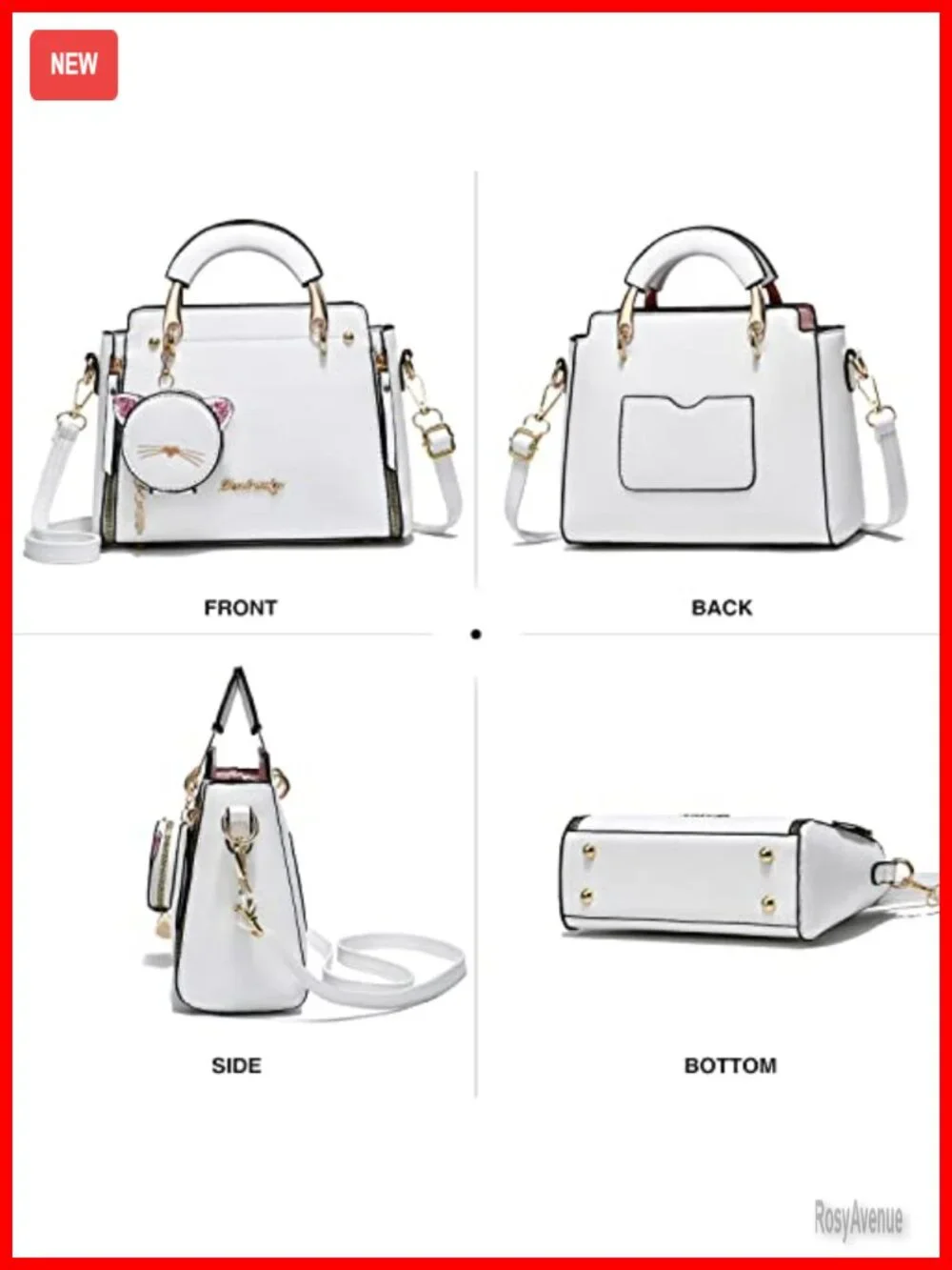 PU Leather Crossbody Satchel Bag with Kitten Pendant